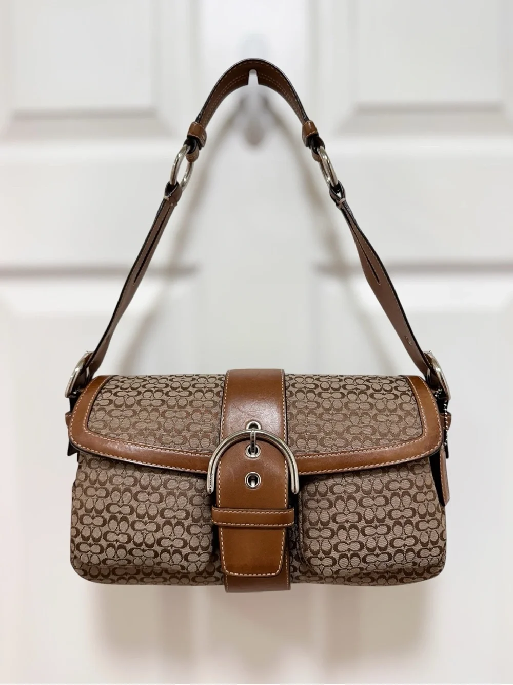 Coach Soho Buckle Flap Medium Shoulder Bag Mini Signature Jacquard Y2K